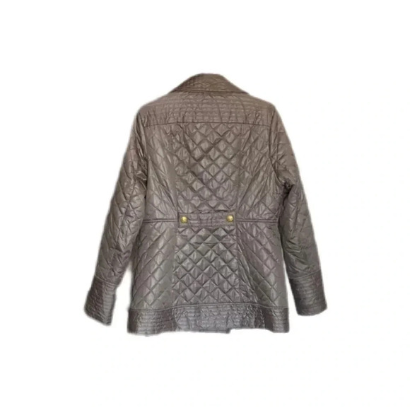 Via Spiga Gray Puffer Jacket Gold Buttons Women’s Large NWOT - Picture 3 of 12